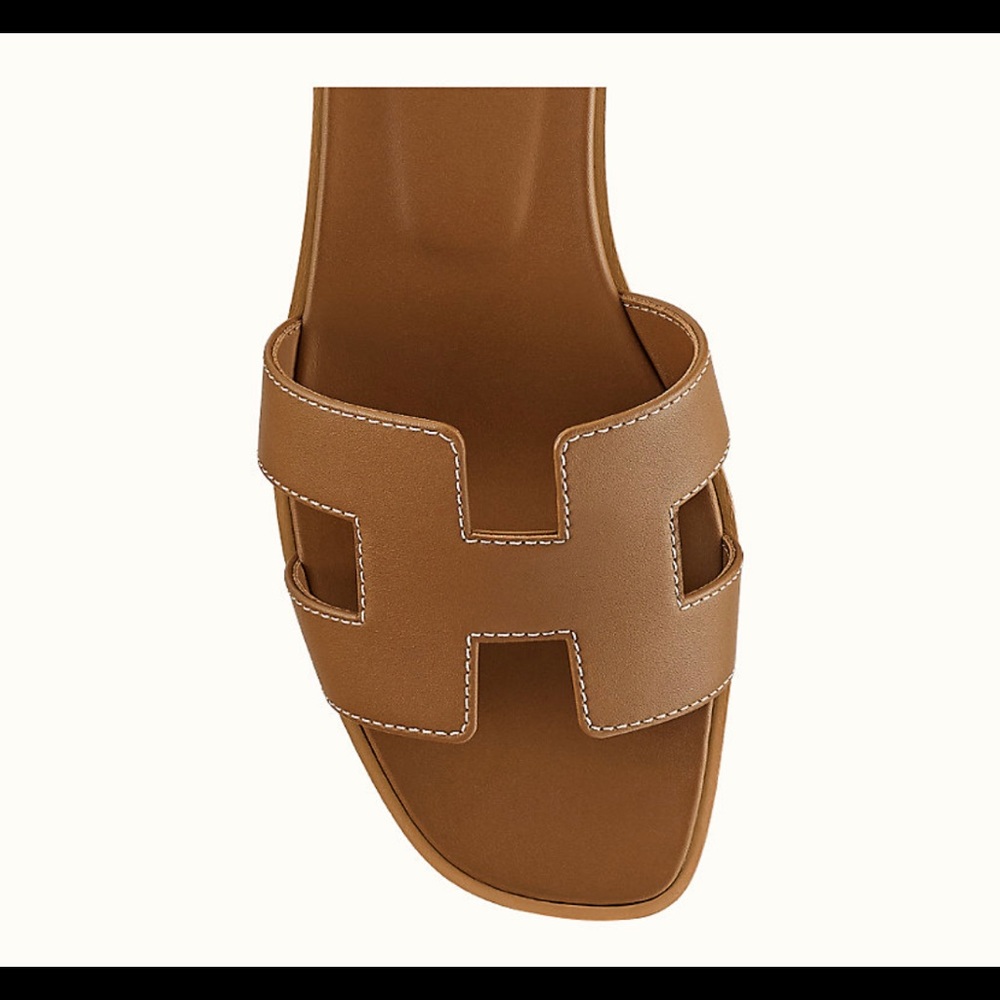 NIB Hermes Oran Sandals Gold Piqueres Ecrues 36.5 - Picture 7 of 9